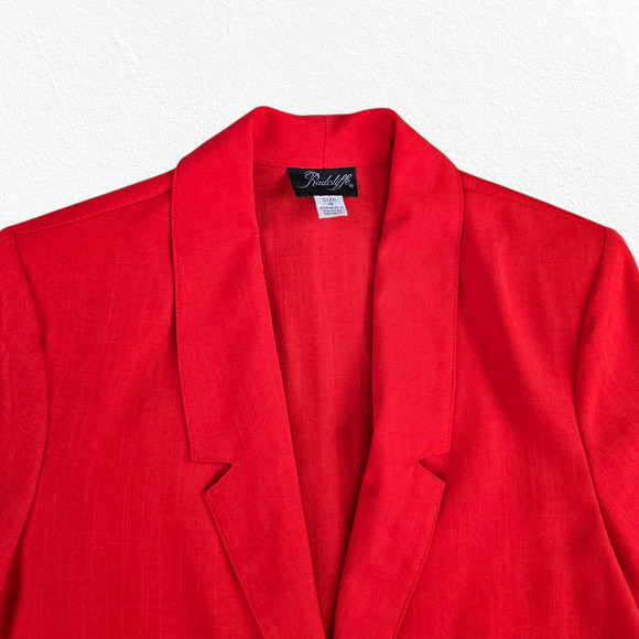 1980s Vintage Red Oversized Single Button Power Suit Jacket Blazer Size 14 - Picture 2 of 9